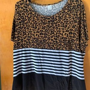 Leopard Print & Stripes Block Shirt
